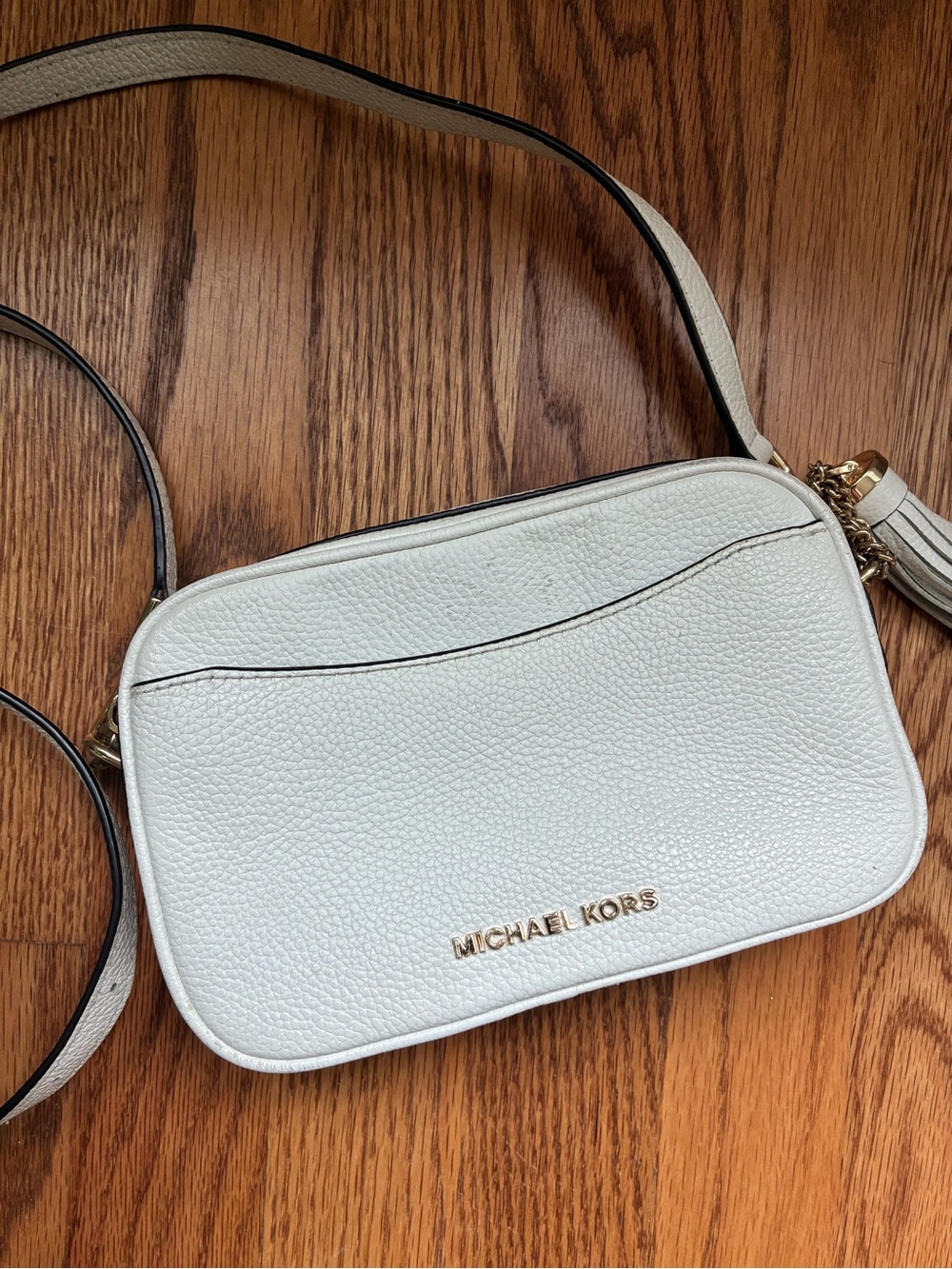 Michael Kors White Pebbled Leather Crossbody Camera Bag